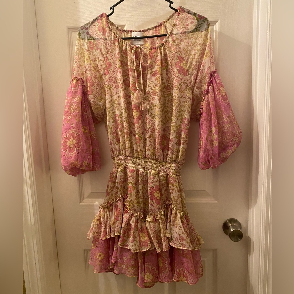 Sheer Floral Bubble-sleeve Dress